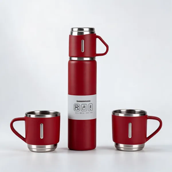 Stainless_Steel_Red_Vacuum_Flask_Set_With_Two_Cups