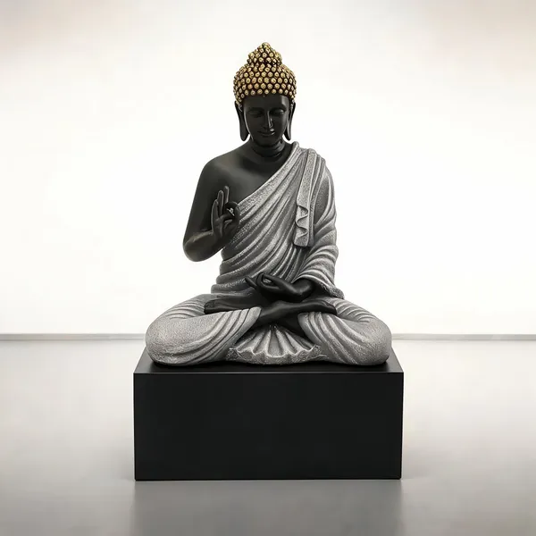 Resin_Meditating_Sitting_Buddha_Statue_Black_Grey_15_Inch