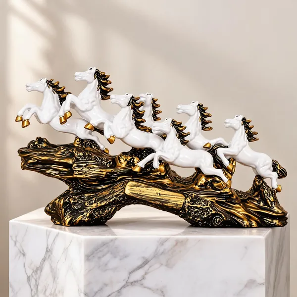 Resin_7_Running_Horses_Statue_White_19_Inch