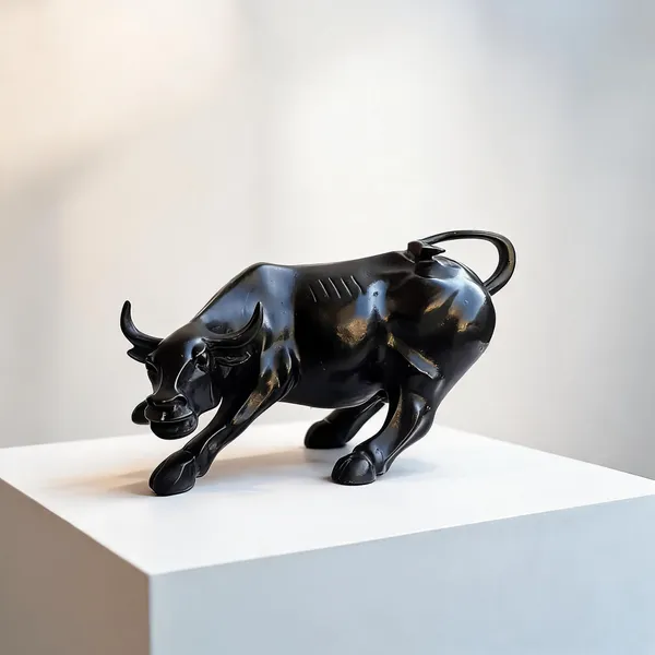 Polyresin_Geometric_Charging_Bull_Statue_Black_Gloss