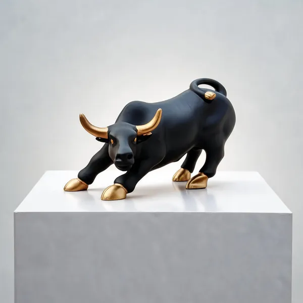 Polyresin_Geometric_Charging_Bull_Statue_Black_Matte_Golden_Eyes