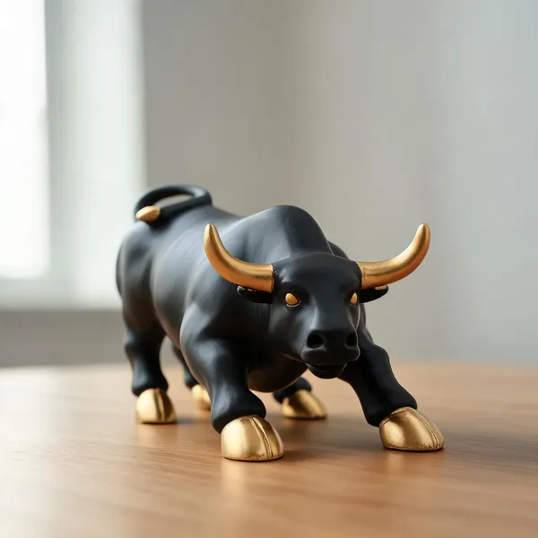 Polyresin_Geometric_Charging_Bull_Statue_Black_Matte_Golden_Eyes