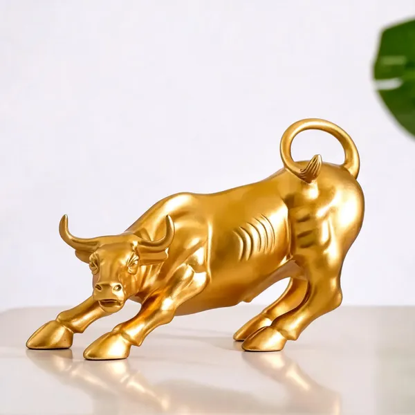 Polyresin_Charging_Bull_Showpiece_Golden_Metallic