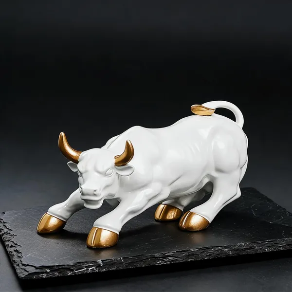 Polyresin_Geometric_Charging_Bull_Statue_White