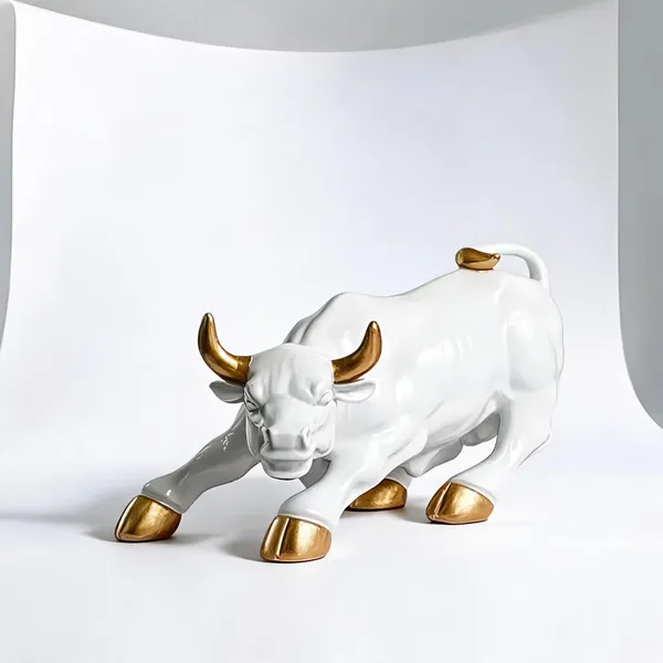 Polyresin_Geometric_Charging_Bull_Statue_White