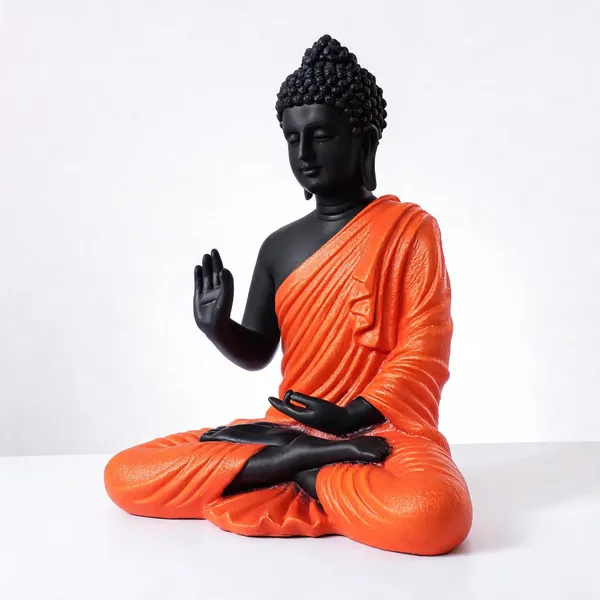 Resin_Meditating_Gautam_Buddha_Statue_Black_Orange