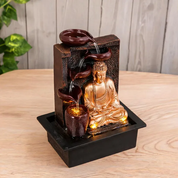 Polyresin_Meditating_Buddha_4-Diya_Step_Tabletop_Fountain_Copper