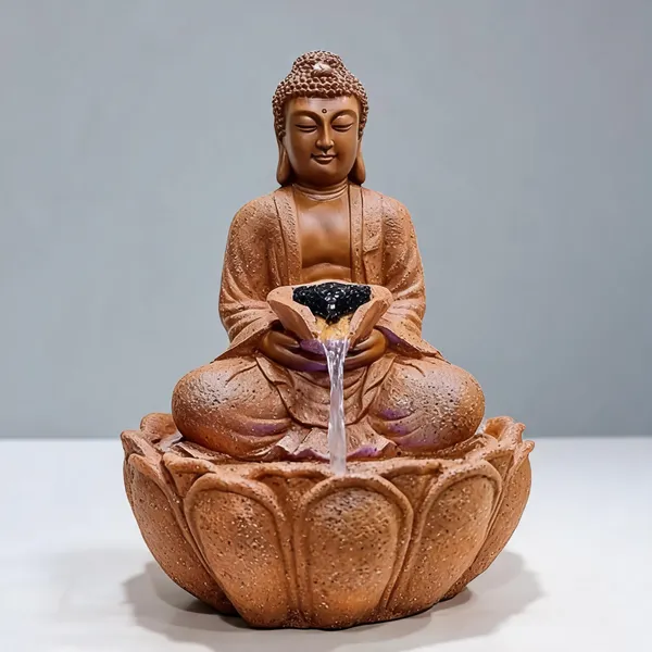 Resin_Lotus_Seat_Buddha_Tabletop_Water_Fountain_LED_Brown