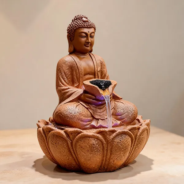 Resin_Lotus_Seat_Buddha_Tabletop_Water_Fountain_LED_Brown