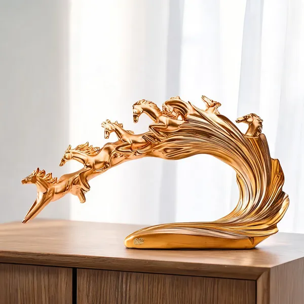 Resin_7_Running_Victory_Horses_Statue_Golden_Finish