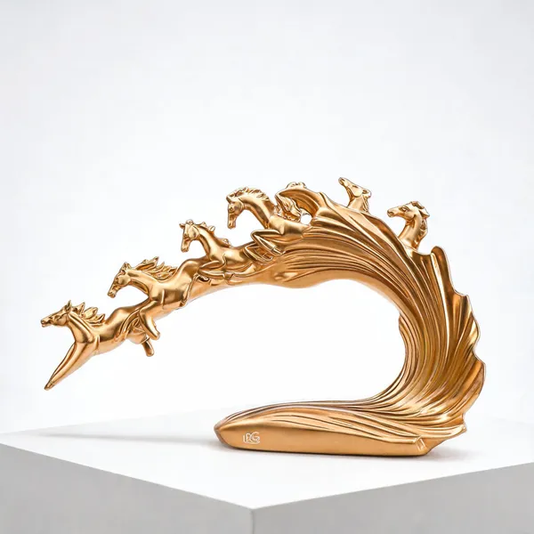 Resin_7_Running_Victory_Horses_Statue_Golden_Finish