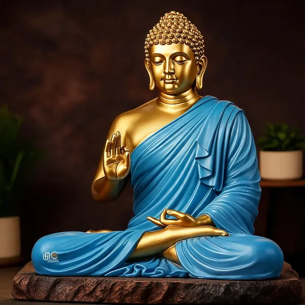 Resin_Sitting_Gautam_Buddha_Statue_Golden_Sky_Blue