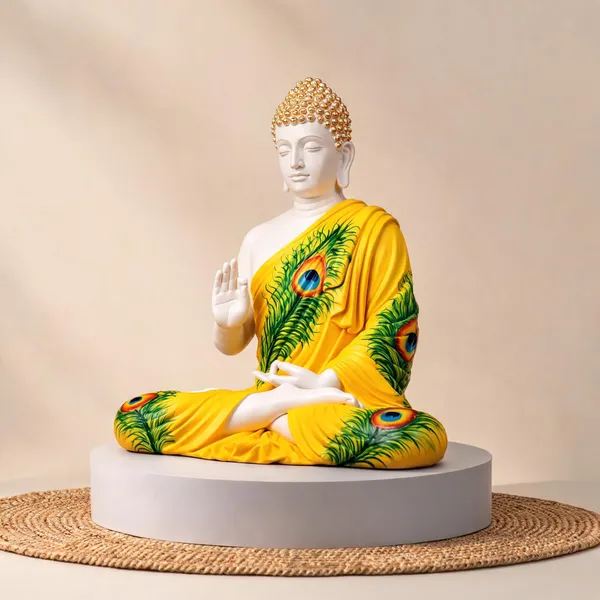 Resin_Sitting_Gautam_Buddha_Statue_Peacock_Feather_Finish