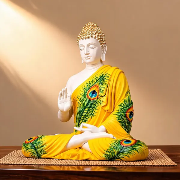 Resin_Sitting_Gautam_Buddha_Statue_Peacock_Feather_Finish