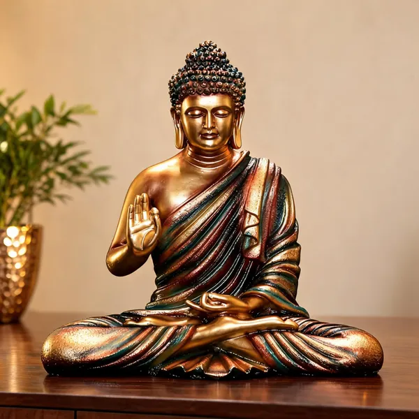 Resin_Meditating_Gautam_Buddha_Sitting_Statue_Golden_Brown_Green
