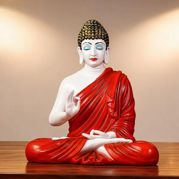 Resin_Meditating_Gautam_Buddha_Sitting_Statue_White_Red_Accents