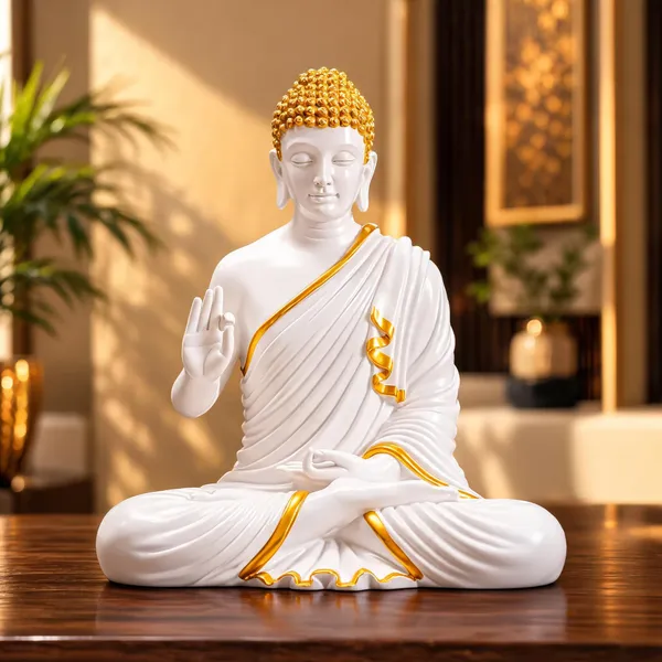 Resin_Meditating_Gautam_Buddha_Sitting_Statue_Glossy_White_Golden_Border
