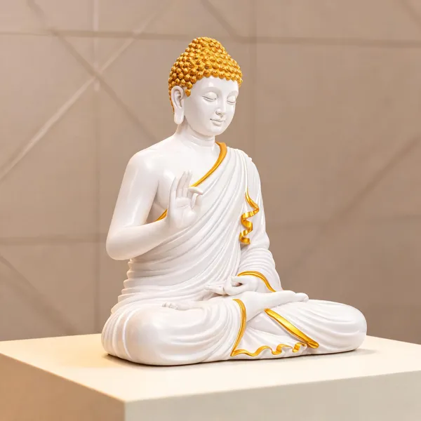 Resin_Meditating_Gautam_Buddha_Sitting_Statue_Glossy_White_Golden_Border