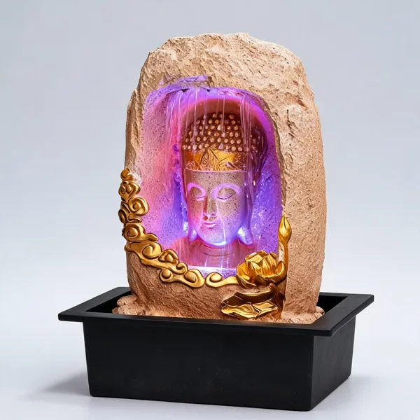 Resin_Classic_Barish_Buddha_Face_LED_Indoor_Water_Fountain_Sandstone