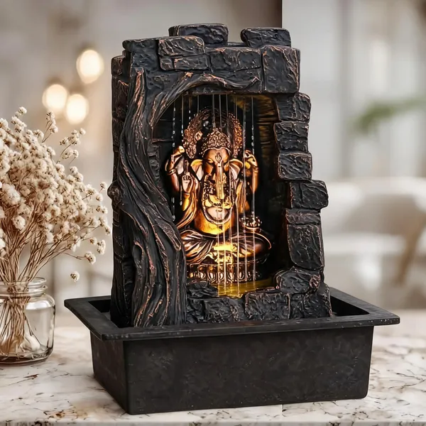 Resin_Classic_Rock_Barish_Ganesha_LED_Indoor_Water_Fountain_Black_Copper