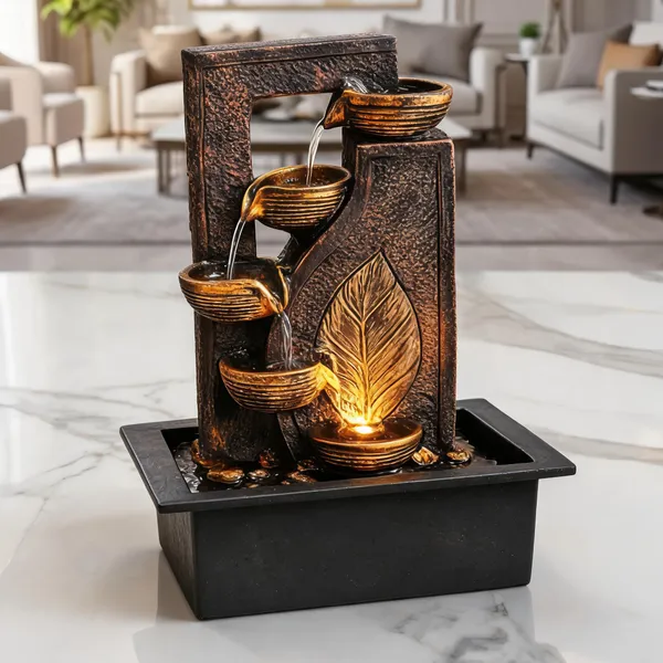 Resin_Classic_Leaf_Diya_LED_Indoor_Water_Fountain_Black_Golden
