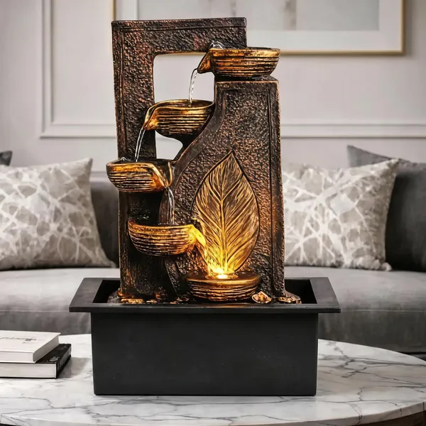 Resin_Classic_Leaf_Diya_LED_Indoor_Water_Fountain_Black_Golden