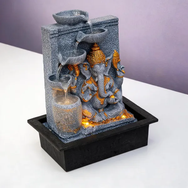 Resin_Classic_Diya_Ganesha_LED_Indoor_Water_Fountain_Grey