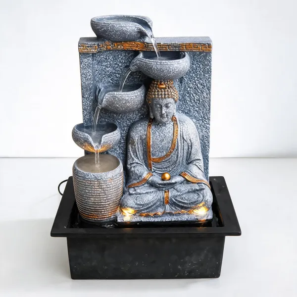 Resin_Classic_Diya_Samadhi_Buddha_LED_Indoor_Water_Fountain_Grey