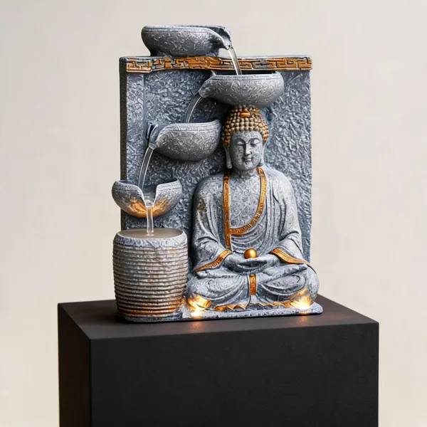 Resin_Classic_Diya_Samadhi_Buddha_LED_Indoor_Water_Fountain_Grey