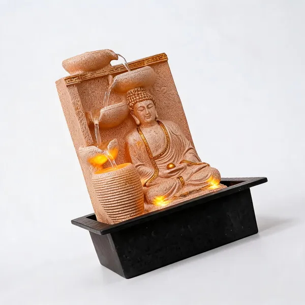 Resin_Classic_Diya_Samadhi_Buddha_LED_Indoor_Water_Fountain_Sandstone