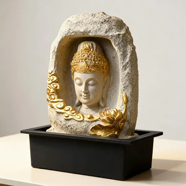 Resin_Classic_Barish_Buddha_Face_LED_Indoor_Water_Fountain_Cream