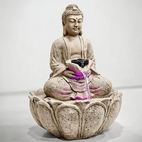 Resin_Lotus_Buddha_LED_Tabletop_Water_Fountain_Sandy_Grey
