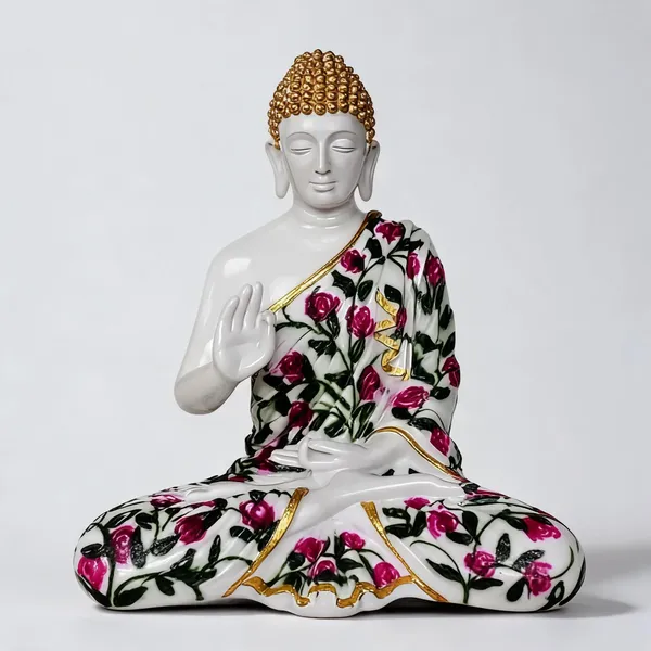 Uag_Exports_Resin_Gautam_Buddha_Statue_White_Rose_Flower