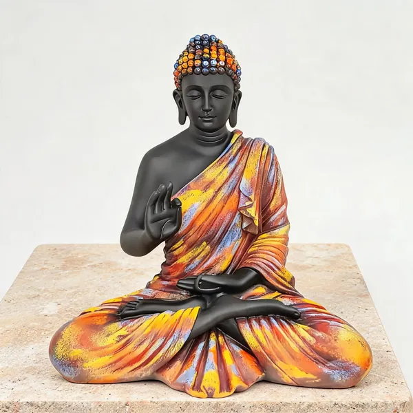 Uag_Exports_Resin_Meditating_Gautam_Buddha_Statue_Black_Multicolor