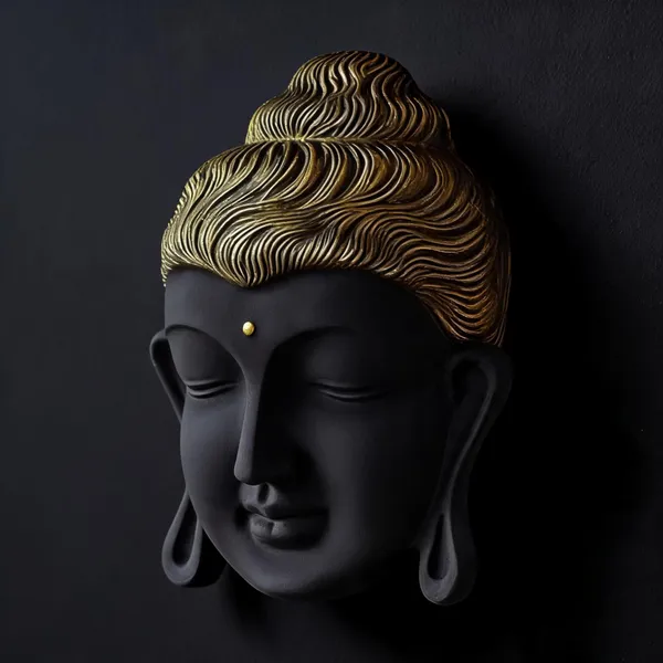 Uag_Exports_Fiber_Buddha_Head_Wall_Hanging_Showpiece_Black_Golden