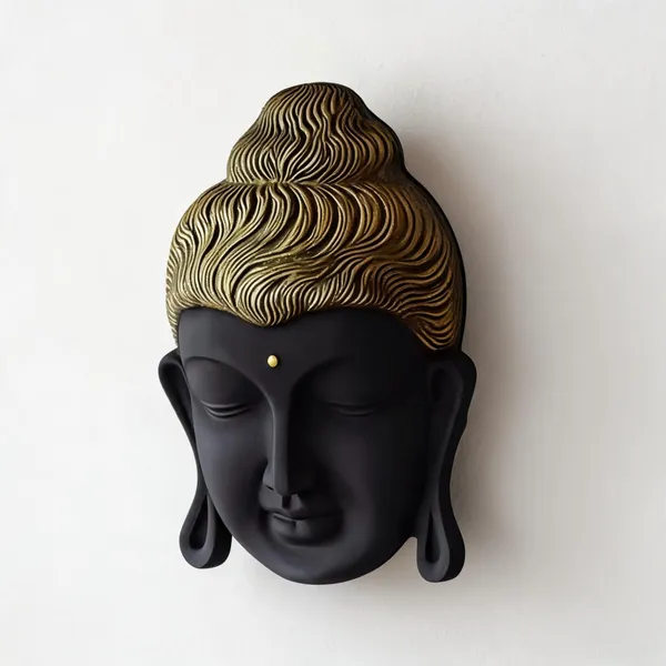 Uag_Exports_Fiber_Buddha_Head_Wall_Hanging_Showpiece_Black_Golden