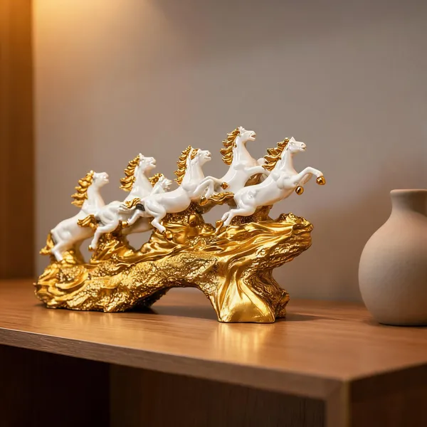 Uag_Exports_Resin_7_Running_Horses_Statue_White_Golden