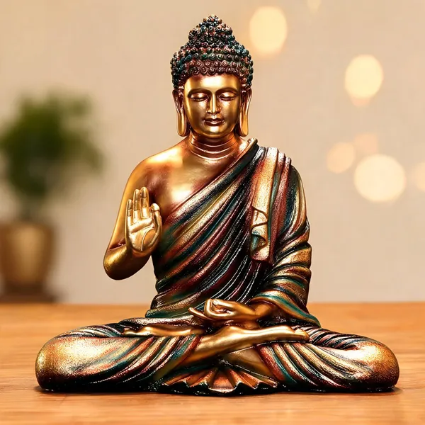 Uag_Exports_Resin_Meditating_Buddha_Showpiece_Golden_Brown_Green