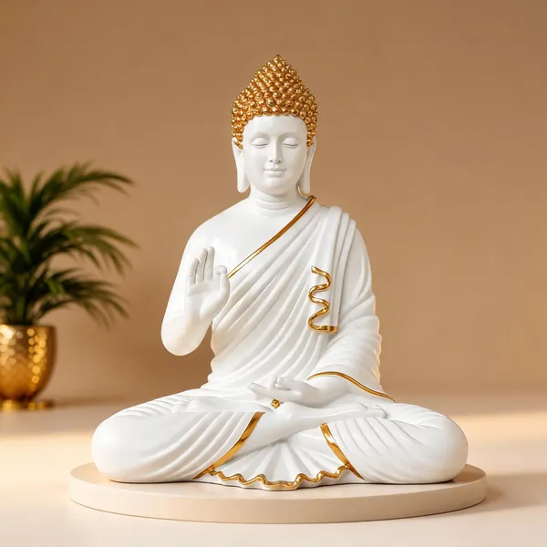 Uag_Exports_Resin_Meditating_Buddha_Statue_White_Golden