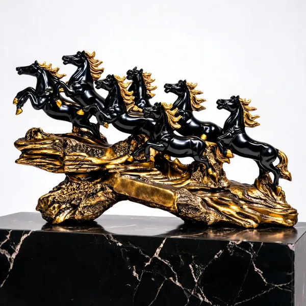 Uag_Exports_Resin_7_Running_Horses_Statue_Black_Gloss
