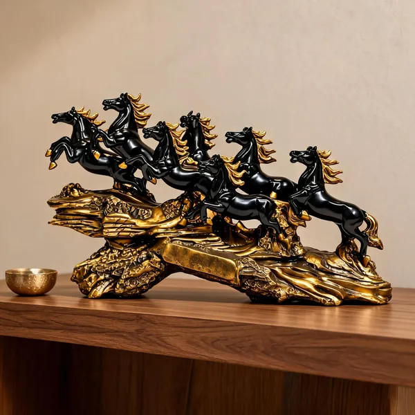 Uag_Exports_Resin_7_Running_Horses_Statue_Black_Gloss