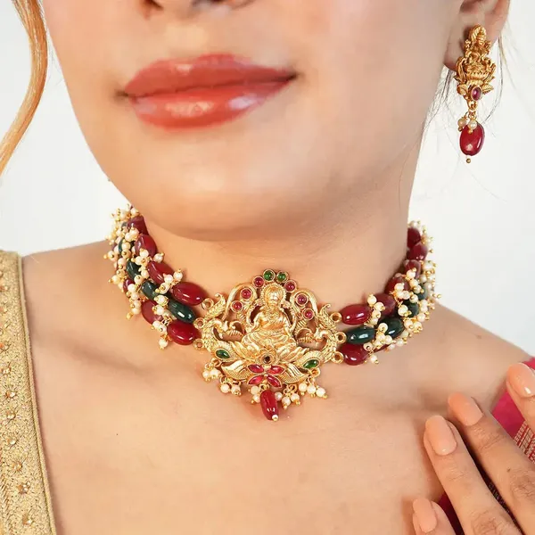 Goddess_Lakshmi_Choker_With_Ruby_Emerald_Beads_Default_Title