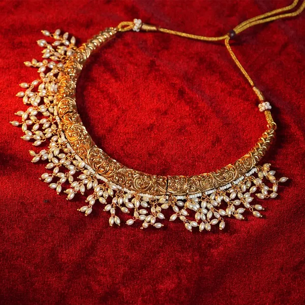 Antique_Gold_Necklace_With_Rice_Pearl_Hanging_Default_Title