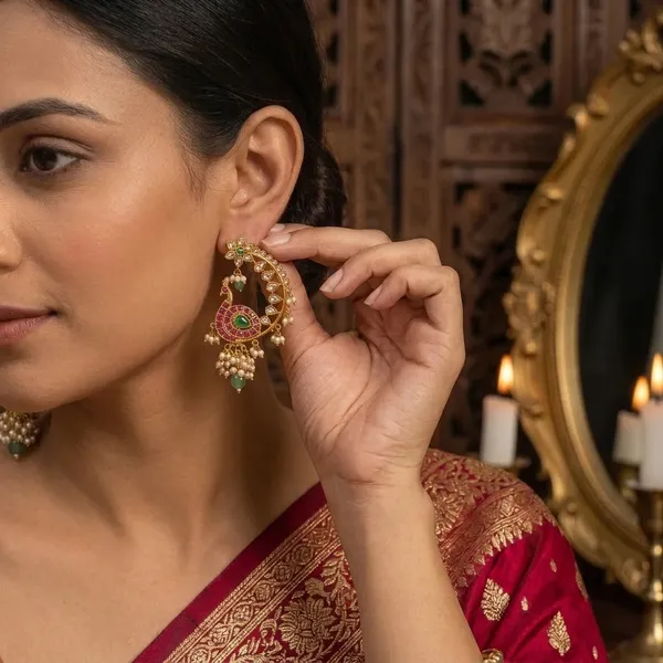 Mayurika_Pearl_Earcuff_Earrings_With_Kundan_Peacock_Design_Pearl_Tassels_For_Women_Default_Title