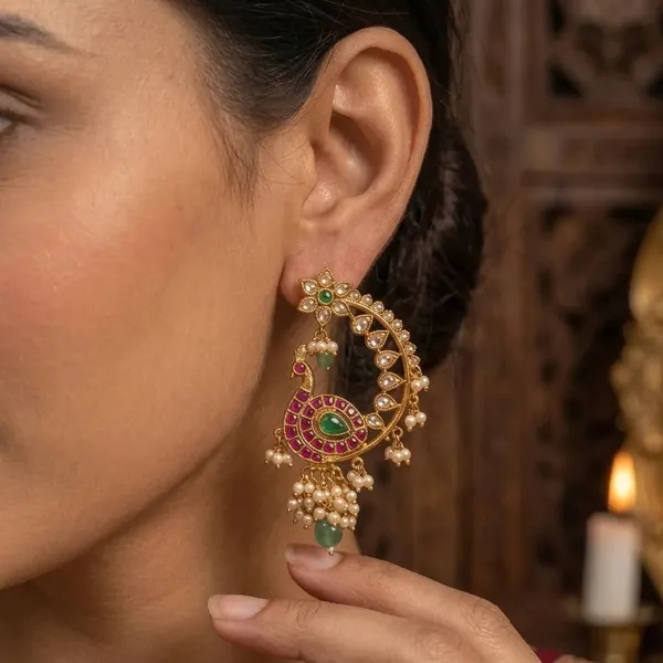 Mayurika_Pearl_Earcuff_Earrings_With_Kundan_Peacock_Design_Pearl_Tassels_For_Women_Default_Title