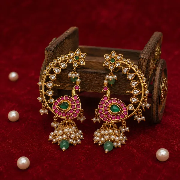Mayurika_Pearl_Earcuff_Earrings_With_Kundan_Peacock_Design_Pearl_Tassels_For_Women_Default_Title