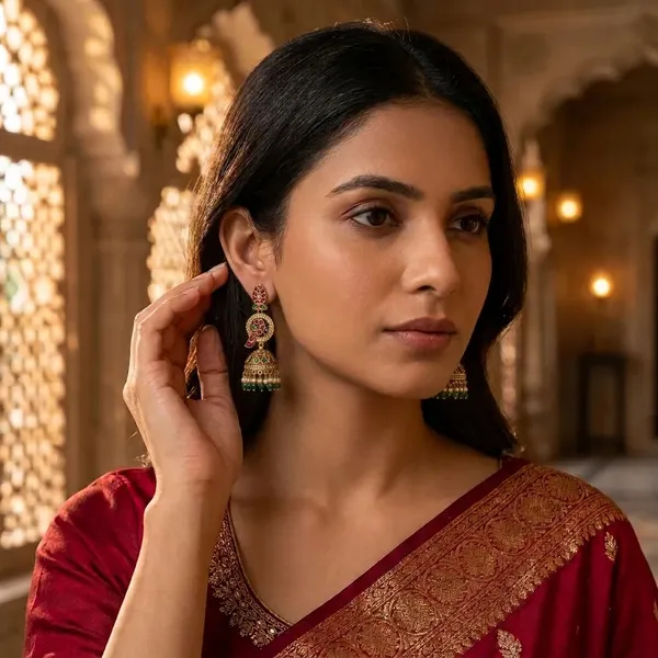 Noor_E_Mayur_Kundan_Jhumka_Earrings_With_Pearl_Green_Bead_Drops_For_Women_Default_Title