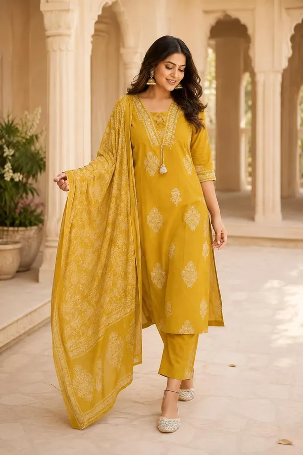 Women_S_Cotton_Kurti_With_Pant_And_Dupatta_Set