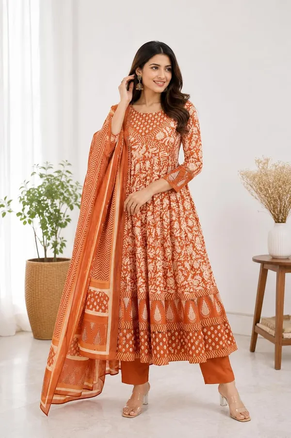 Women_S_Cotton_Anarkali_Kurti_With_Pant_And_Dupatta_Set
