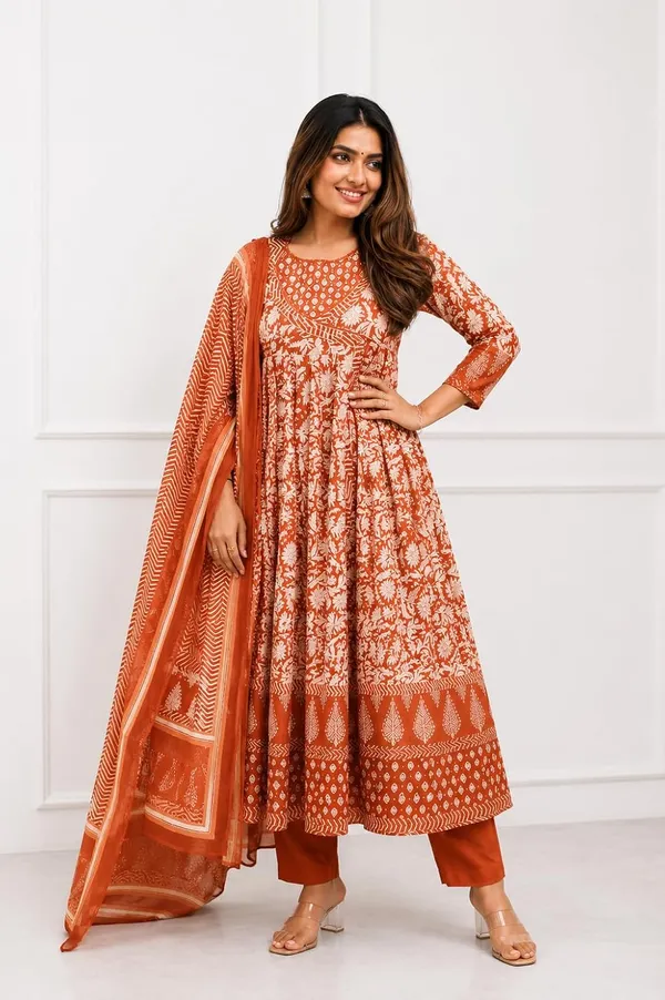 Women_S_Cotton_Anarkali_Kurti_With_Pant_And_Dupatta_Set